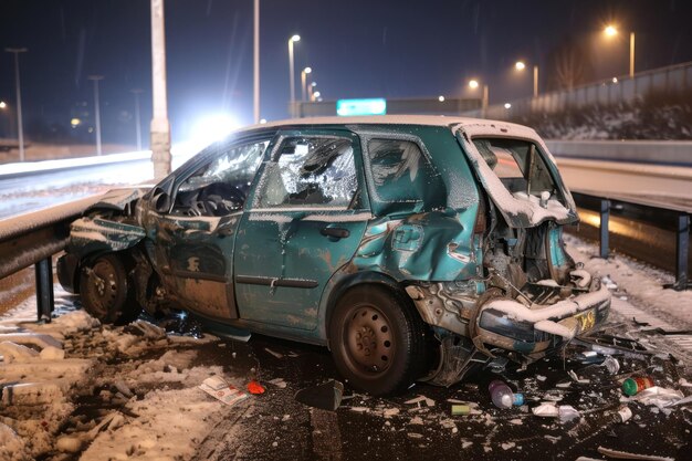 Дорожная авария Автомобиль врезался в дорогу.