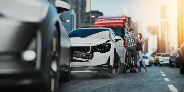 写真 道路事故と交通滞