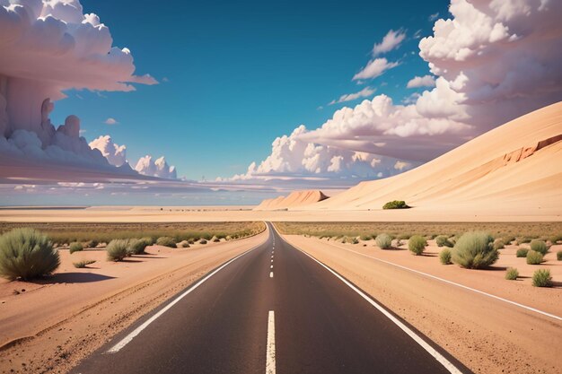 砂漠を横断する道は荒れ果てた無人地 砂漠の道 壁紙の背景の風景