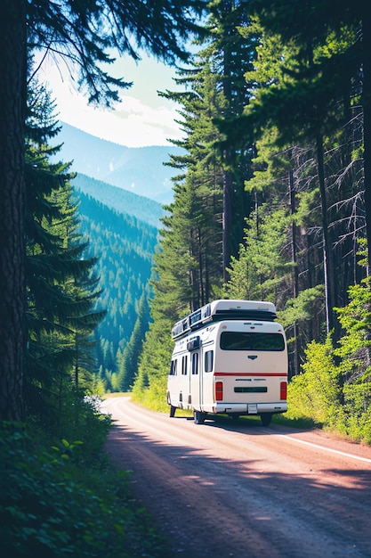 Road adventures on a camper an exotic kind of outdoor recreation Generative AI