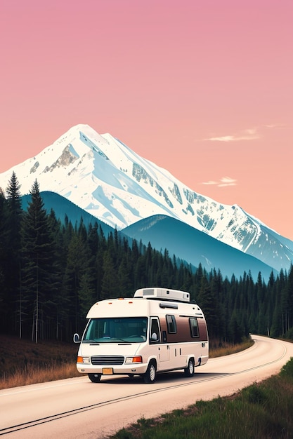Road adventures on a camper an exotic kind of outdoor recreation Generative AI