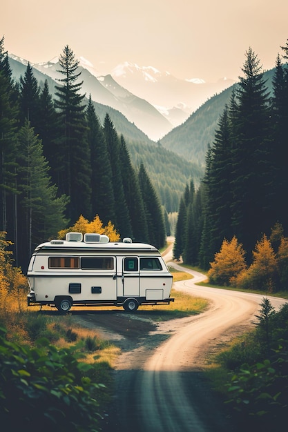 Road adventures on a camper an exotic kind of outdoor recreation Generative AI