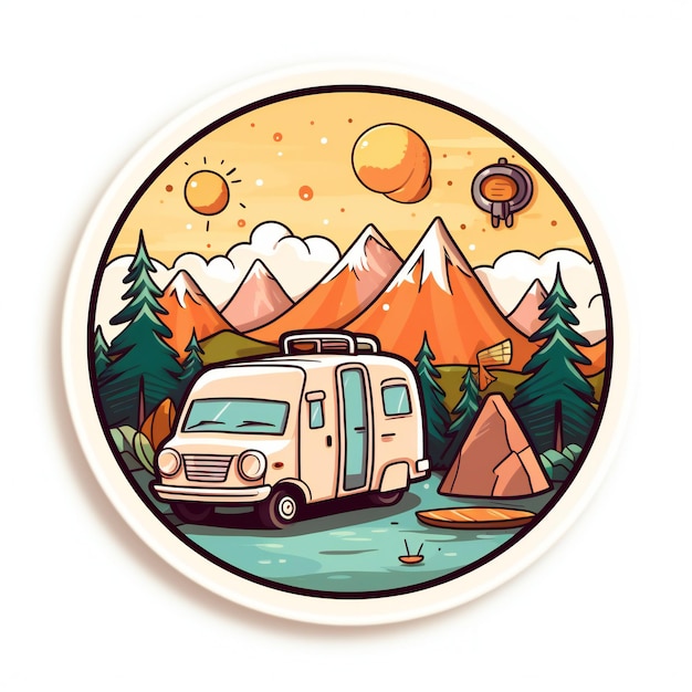 Photo on the road again van car cartoon sticker