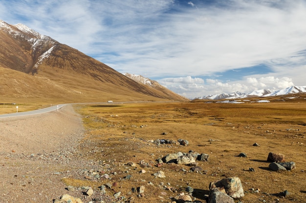 The road to the Ala Bel pass, Bishkek Osh highway, Chuy Region in Kyrgyzstan