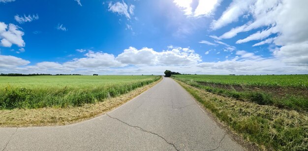 Road amidst field against sky