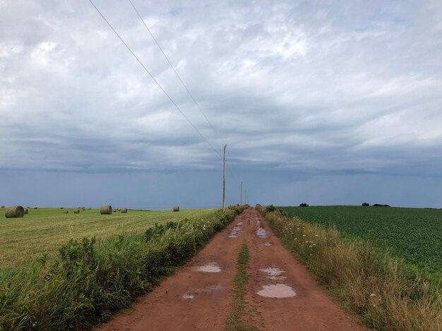 Road amidst field against sky