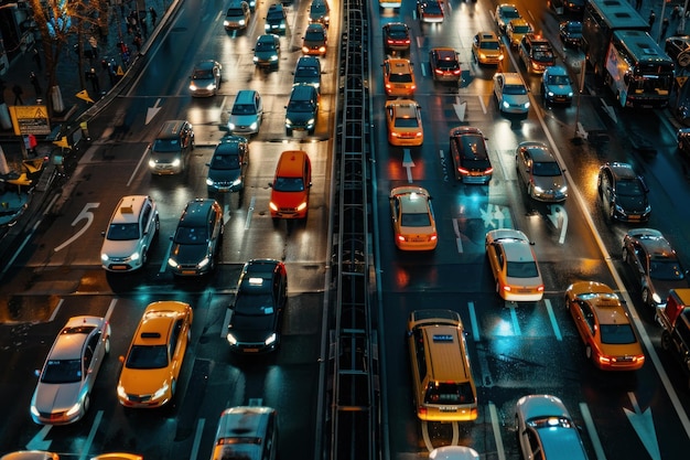 写真 夜の道路は車でいっぱいです