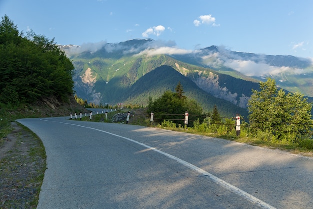 Road on a background of mountains near the village of Mestia, Georgia