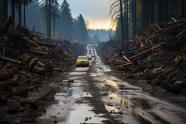 Road blocked by landslide generative IA