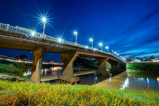 the road on the bridge (Eka Thot Sa Root Bridge) in Phitsanulok, Thailand.