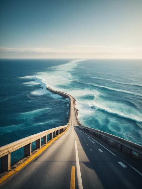 Photo a road bridge with waves on it