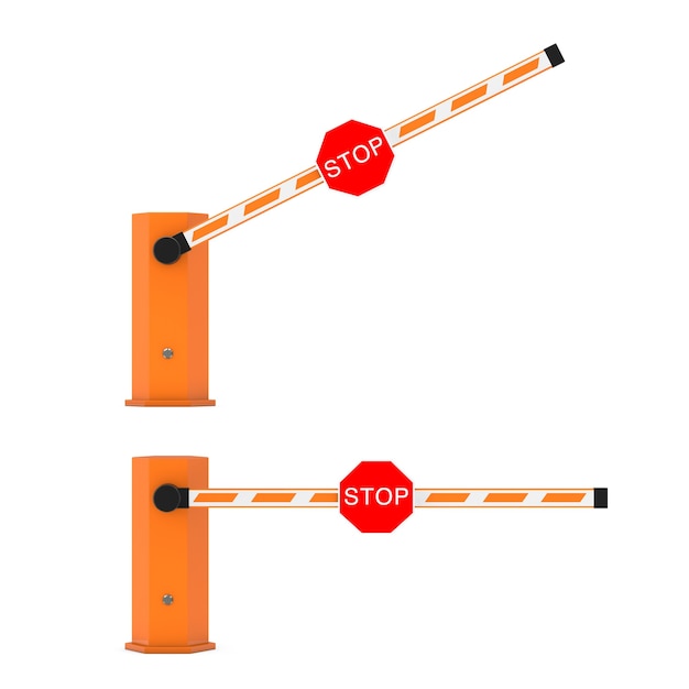 Road Car Barrier with Stop Sign on a white background. 3d Rendering