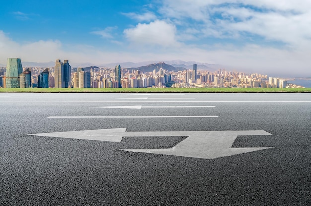 Road and Chinese modern city buildings background