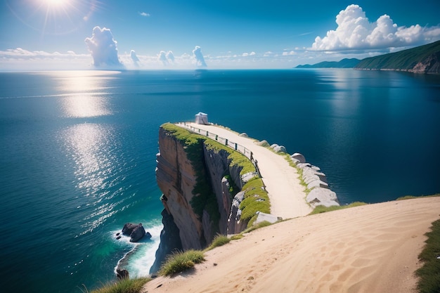 A road on a cliff overlooking the ocean