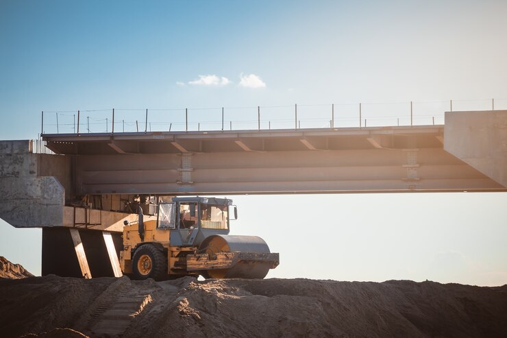 Photo road costruction machine. road roller.
