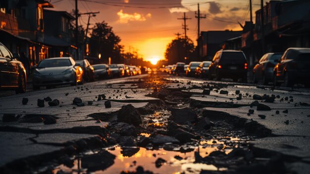 Road cracked collapse by the earthquake