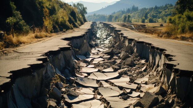 Photo road damage by earthquake