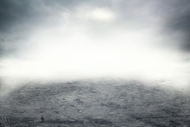 Road in dense thick fog