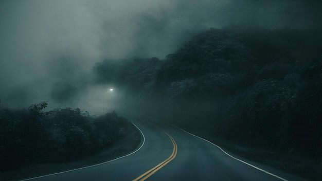 Road in dense thick fog