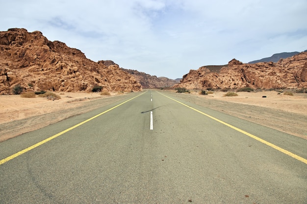 The road in the desert to Al Ula in Saudi Arabia