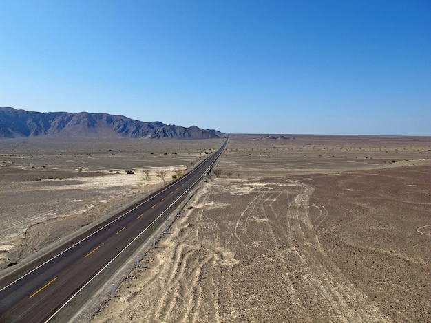 The road on the desert Nazca in Peru South America