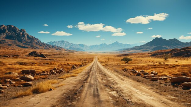 砂漠の山と青い天空の道路