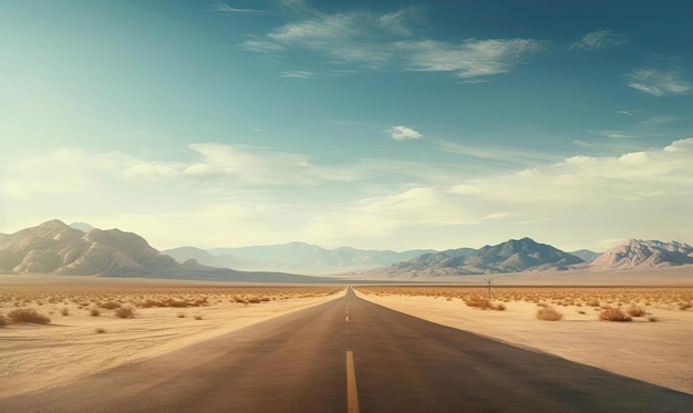 a road in the desert with mountains in the distance