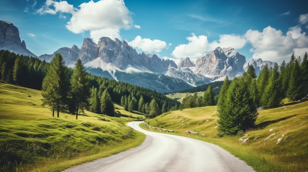 Road in dolomites in a summer day italy