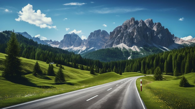 Road in dolomites in a summer day italy