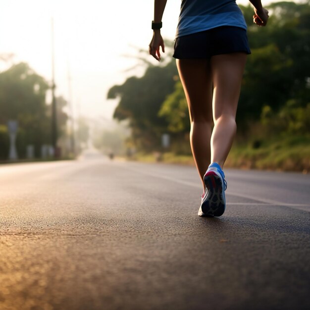 Road to Dusk CloseUp of Running Legs in Sunset