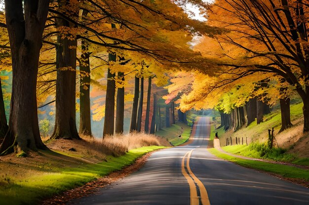 Road in the fall by person