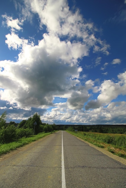 Road in the field cloudy landscape