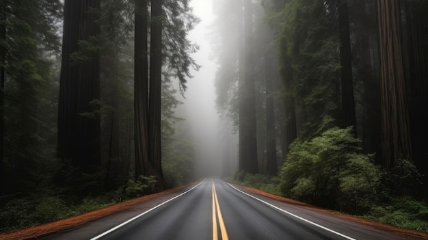 A road in the fog with the words highway 101 on it