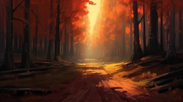 Photo road in forest daytime digital painting by ai