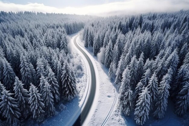 дорога в лесу с покрытыми снегом деревьями