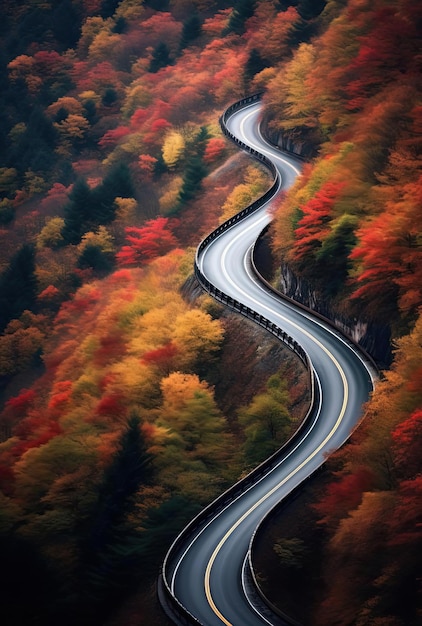 Дорога, идущая по цветному осеннему лесу в Нэшвилле, Теннесси