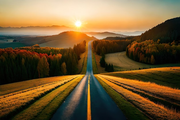 A road going to the sunset