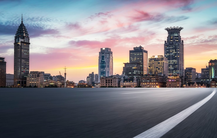 Photo road ground and modern architectural landscape skyline of chinese city