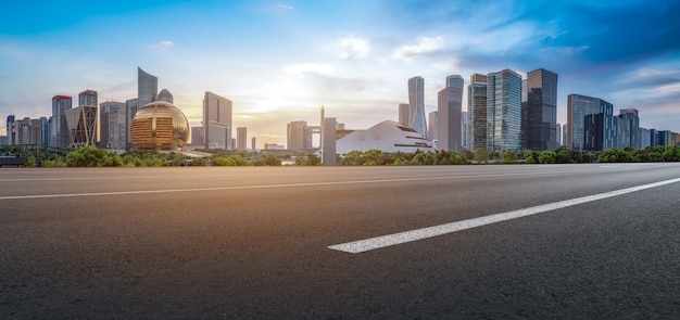 Road ground and modern architectural landscape skyline of Chinese city