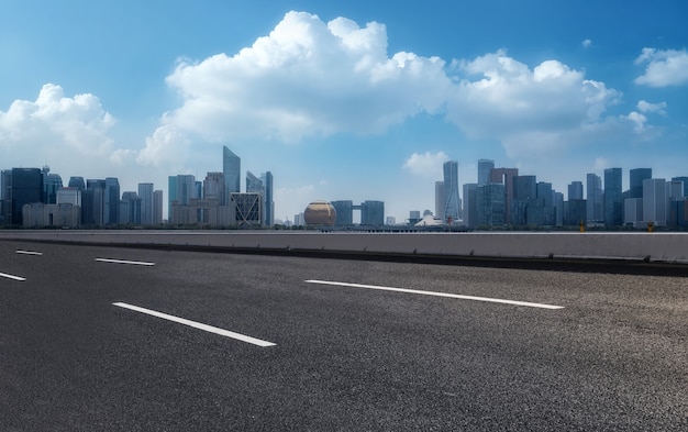 Road ground and modern architectural landscape skyline of Chinese city