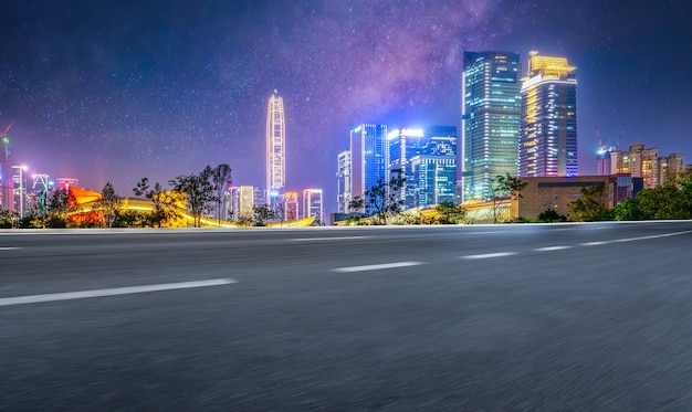 Road ground and modern architectural landscape skyline of Chinese city