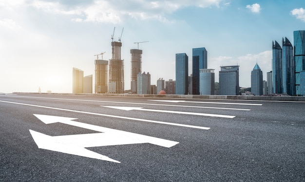 Road ground and modern architectural landscape skyline of Chinese city