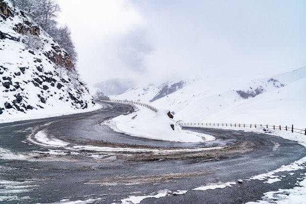 Road to Gudauri resort in winter