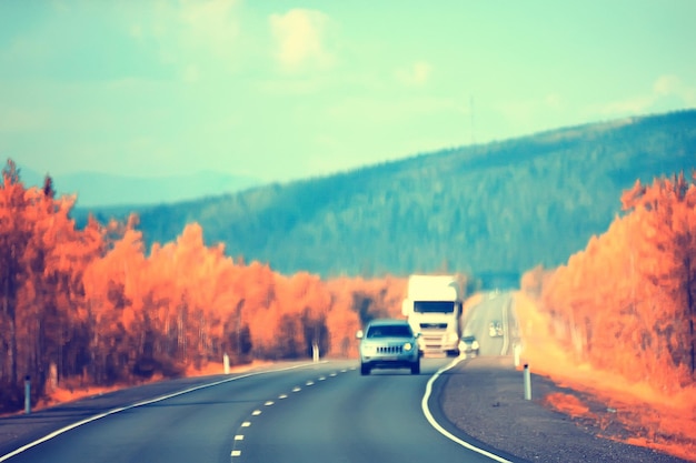 road highway autumn forest