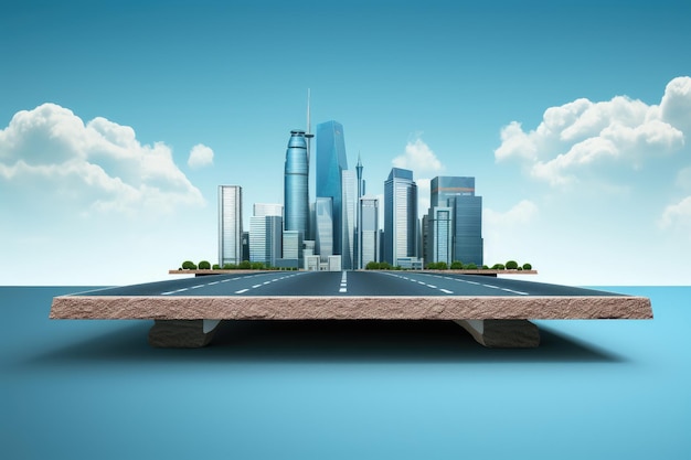 Road and highway with buildings skyline transportation road or mockup design Created with generative AI