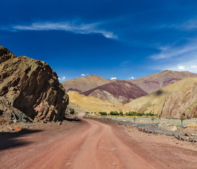 Road in Himalayas with mountains