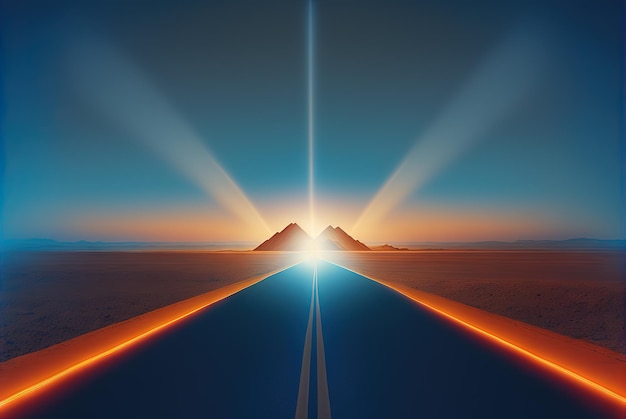 Road to the horizon concept with synthwave colors Abstract background with surreal night way in 80s style Generated AI