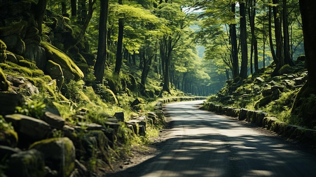 写真 緑の森の道森の中の美しい夏の風景生成ai