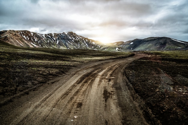 Road to Landmanalaugar on highlands of Iceland.