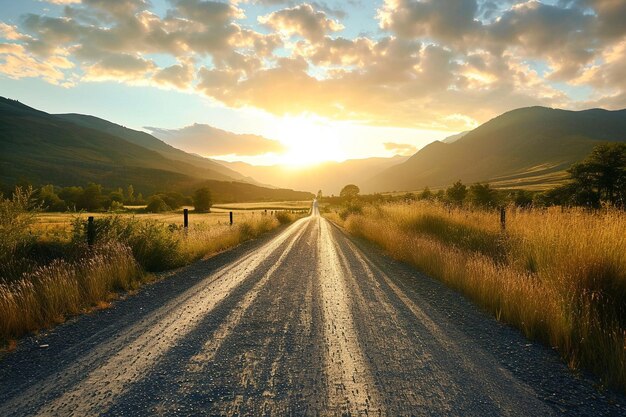 Road landscape view with sunlight